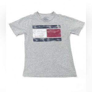 Tommy Hilfiger Boys T-Shirt Kids Size Medium (12/14) Gray Flag Logo